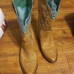 Turquoise and tan cowboy boots